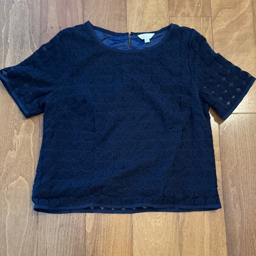 Adiva Navy Textured Lace Lined‎ Women's Blouse